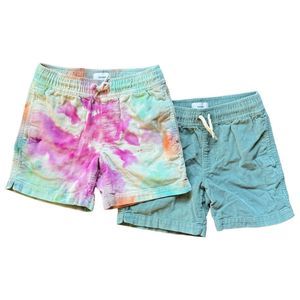 Lot of 2 Old Navy Kids Size Small 6-7 Drawstring Corduroy Shorts Tie Dye, Blue